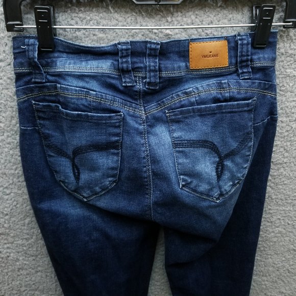YMI Women's 7 Mid Rise Blue Distressed Skinny Jeans 27" 28.5" 9" - Picture 6 of 11